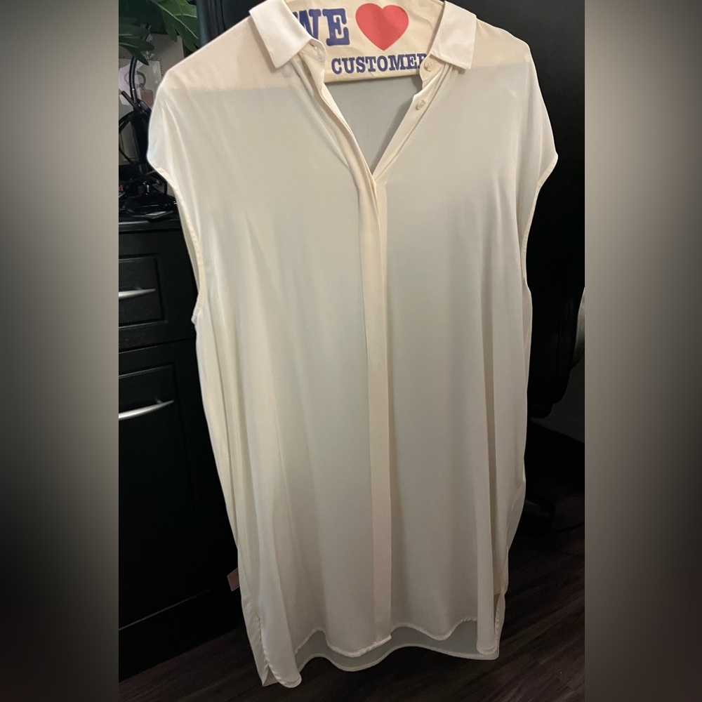 All Saints 100% Silk Shirt Size 6 US Cream Sleeveless Top Tunic White Buttons